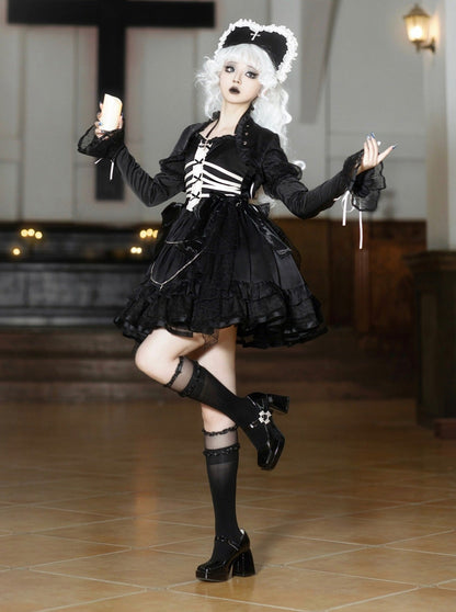 dress lace-up + Dark gothic volume top