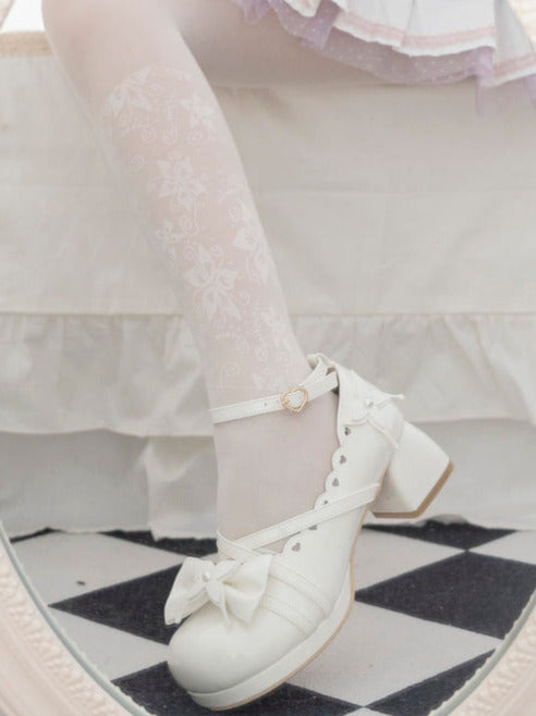 Shoes Mid Round Elegant Lolita Toe Heel Ribbon Sweet