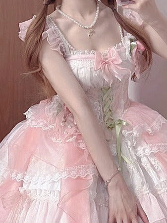 Shoulder Thring Lolita Flower Frill Dress Princess