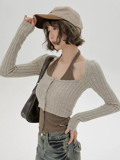 ネックレトロピースフェイクスリムトップツーアメリカンホルター