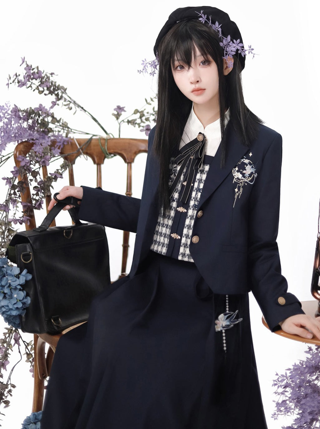 Faltenrock Schnalle Bluse College China Weste Jacke Check