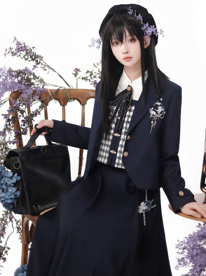 Faltenrock Schnalle Bluse College China Weste Jacke Check