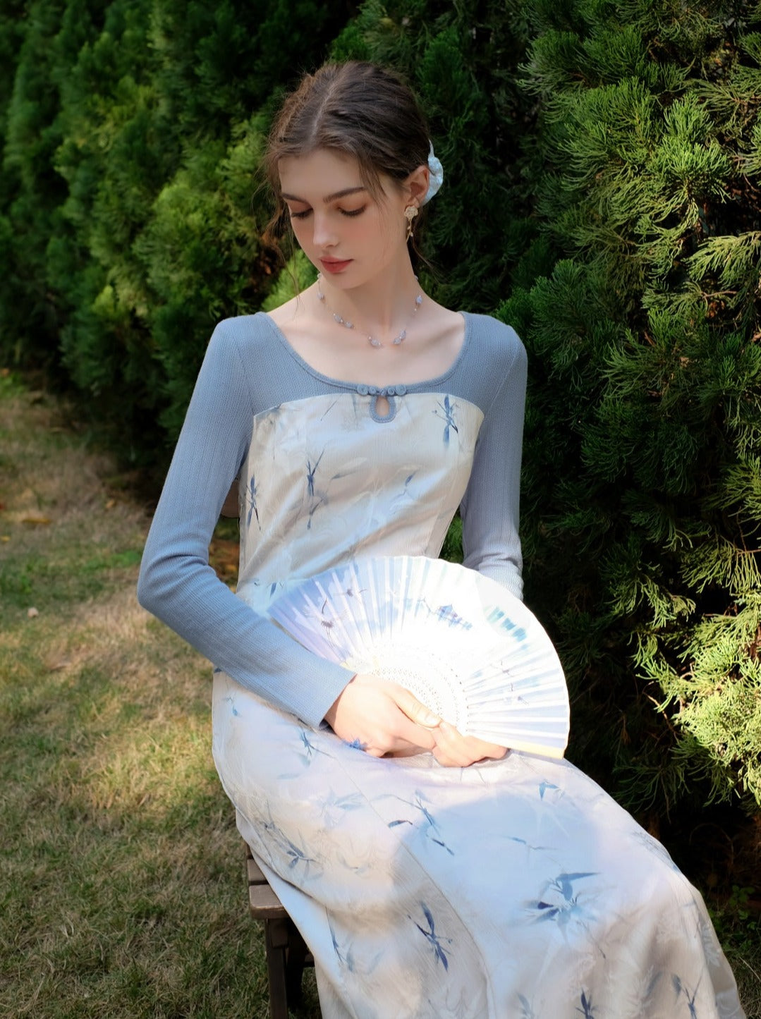 フラワーレトロアイスドレスブルー