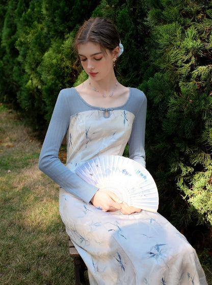 フラワーレトロアイスドレスブルー