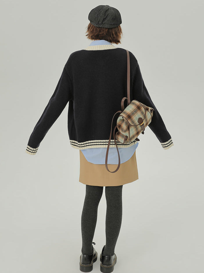 レイジーニットカーディガンカラーカレッジルーズスタンドスタイル