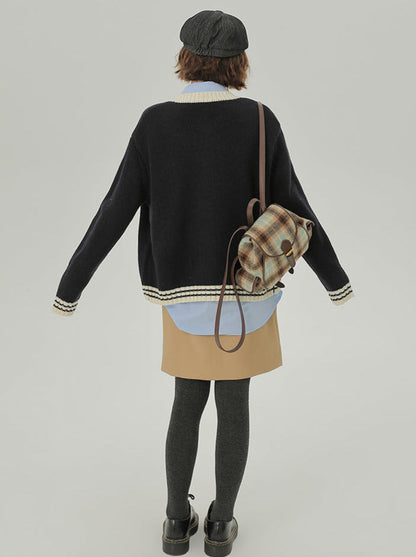 レイジーニットカーディガンカラーカレッジルーズスタンドスタイル