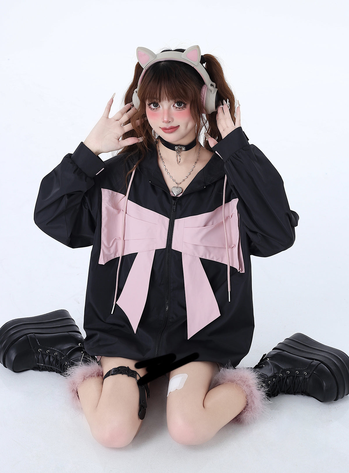 Loose the Ribbon Mist Hoodie Nachbarschaftsmädchen Reißverschluss