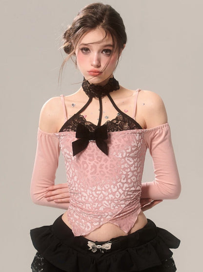 Top Lace Neck Leopard Halter