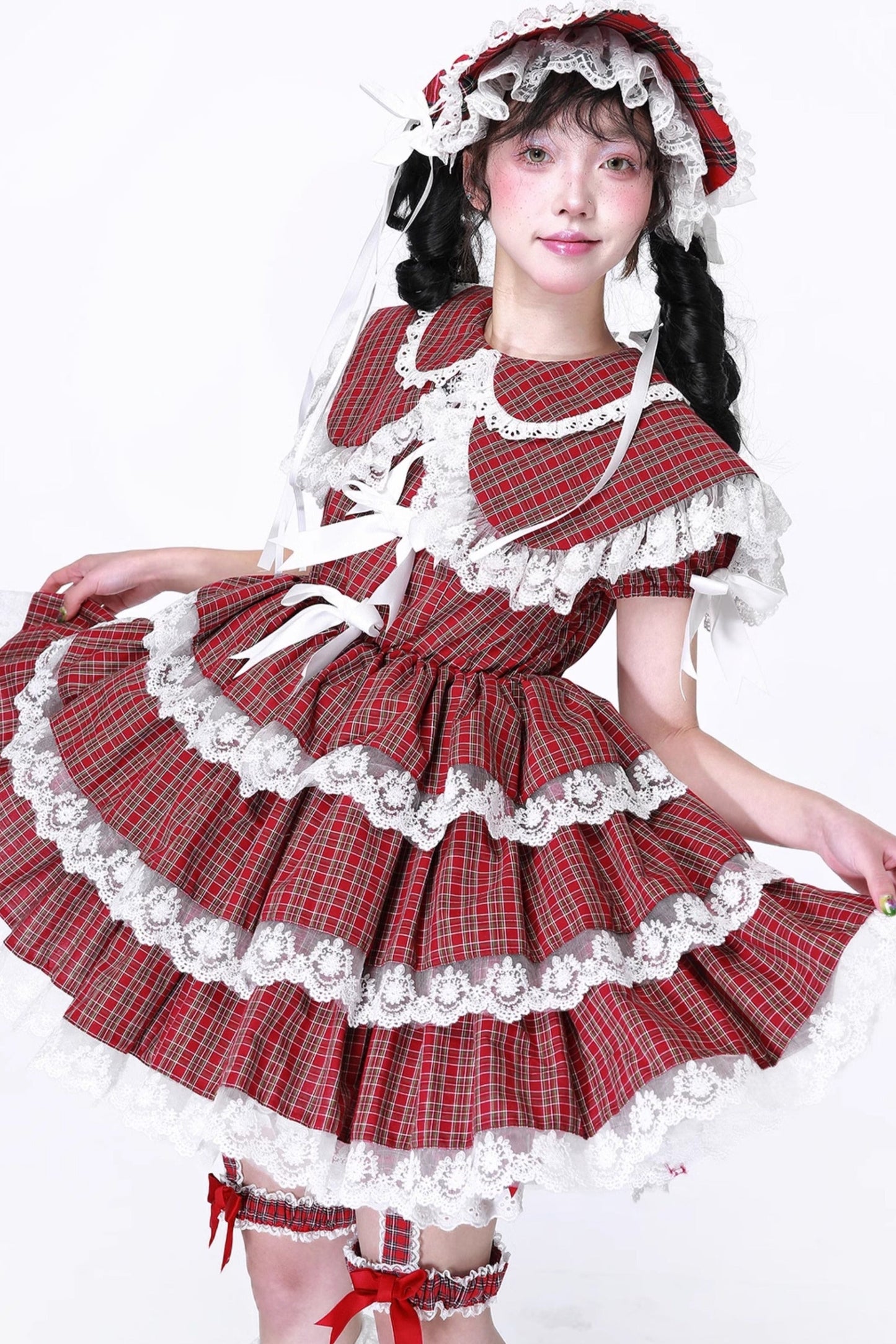 Puppe Vintage Kleid Check Retro