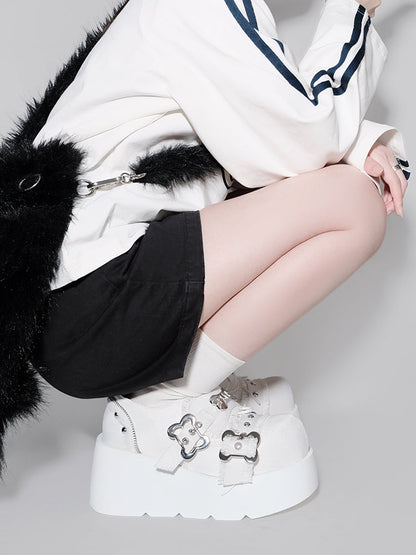 Toe Denim Shoes Puppy Platform Angel Punk Style Round