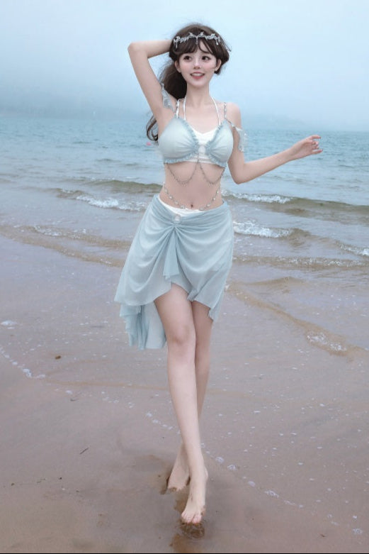 水着 ブルー マーメイド セット スプリット ライト