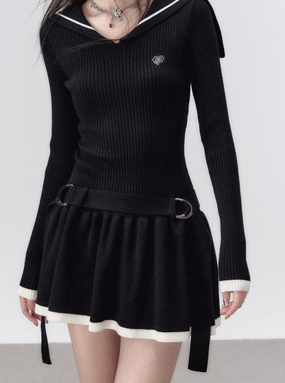 Sailor Knit Navy Color Dark Pattern Dress