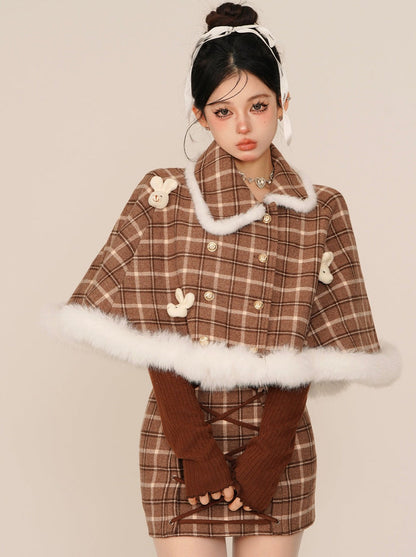 チェックラビットファーマント＋タイトレースアップサスペンダースカート