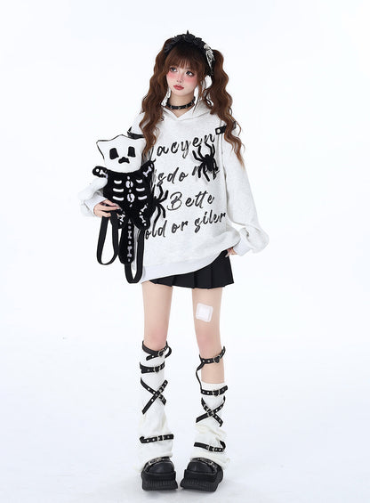 Print Hoodie Kapuzenleder American Spider Schnalle Street Graffiti