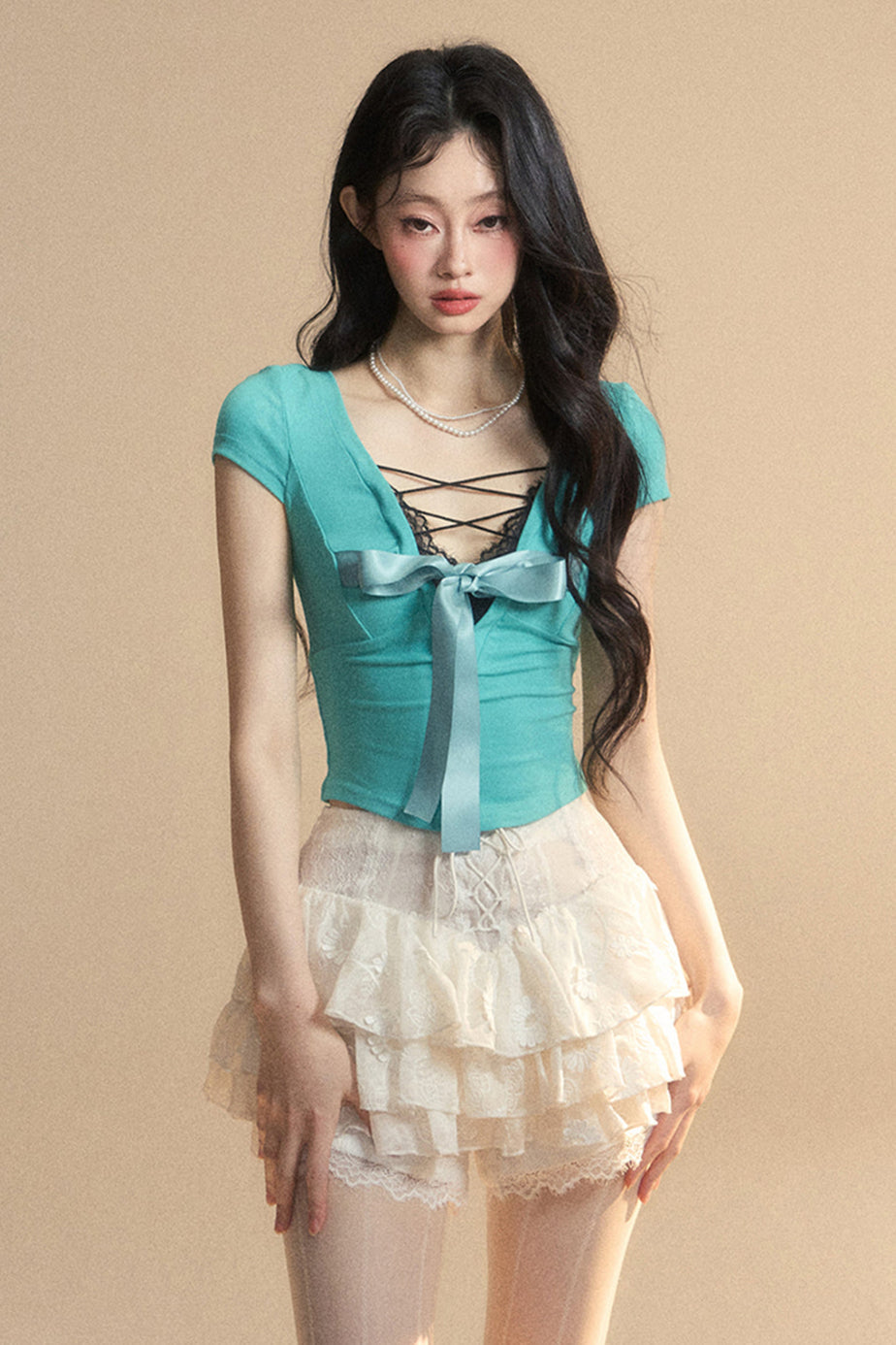 トップ予約 リボントリム レース シック クロップ