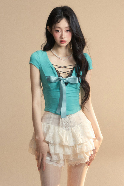 トップ予約 リボントリム レース シック クロップ