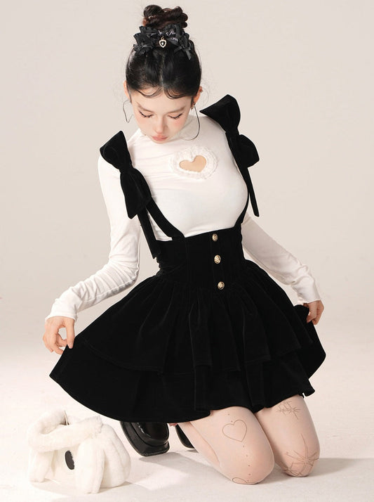 リボンビッグショルダーサスペンダースカート