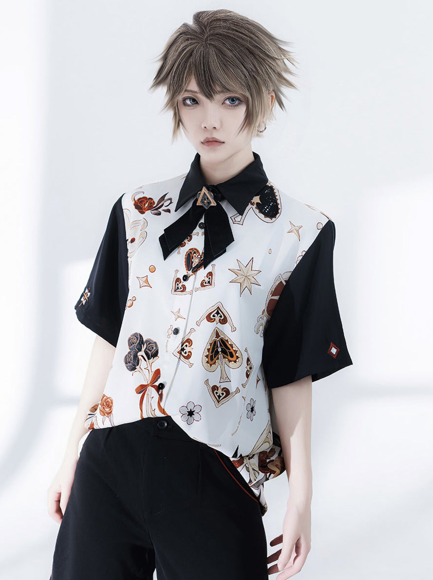 Embroidery Shirt + Shorts Retro Print Flowerdrunk