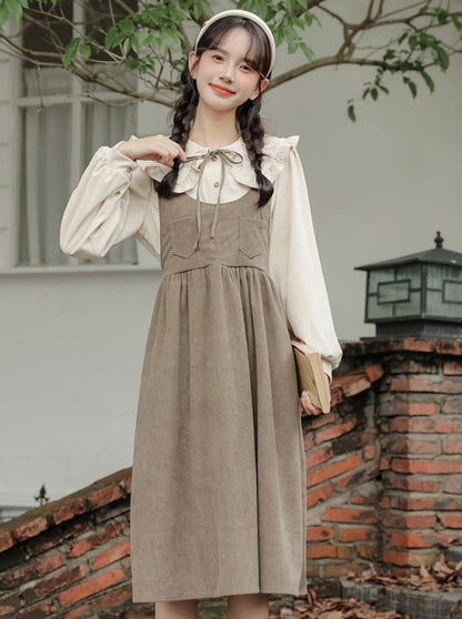 Color Tankous Blouse Big Skirt Corduroy