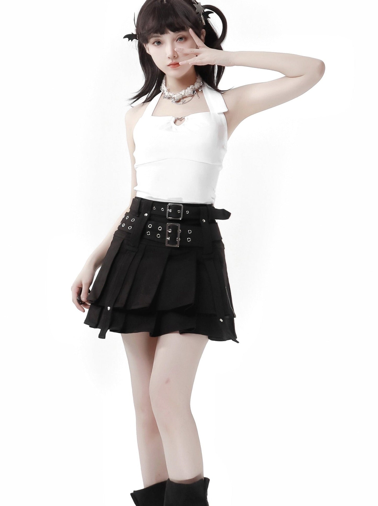 トップス ダーク スプリング ニット キャミソール プリント Vネック ホルターネック ボウ サマー