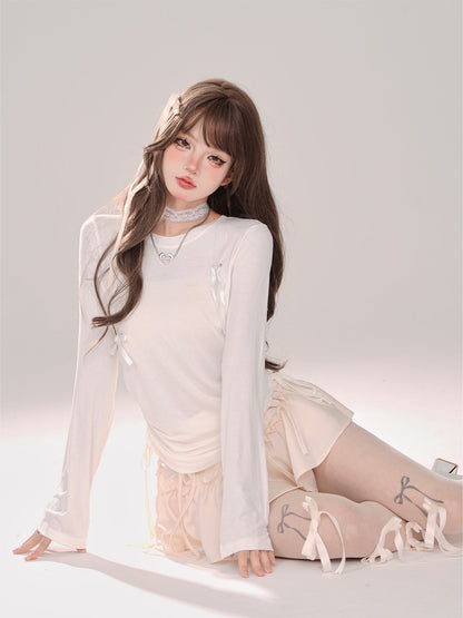 Süßes T-Shirt mit langem Band und Kordelzug