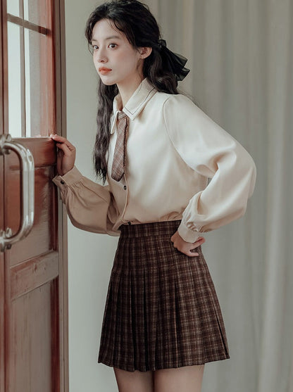 Vest College Skirt Colored Checked Knit Retro Shirt