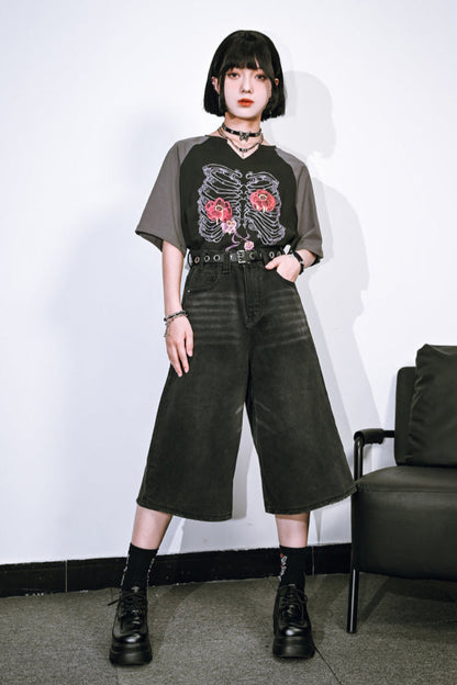 ボーンフラワーバイカラーラグラントップVネック