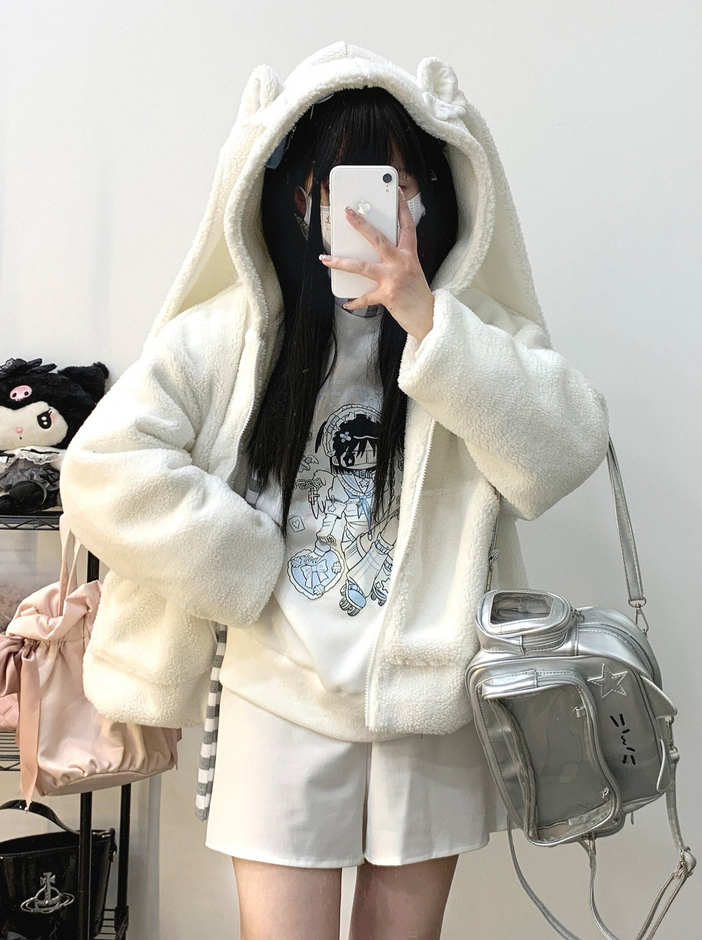 Plush Short/Long Bore Foodie Ears Zip Bunny Jacket