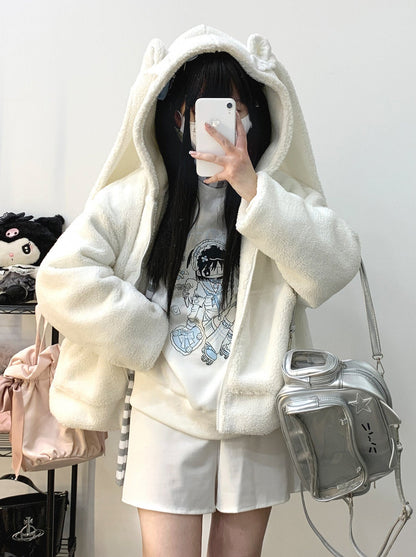 Plush Short/Long Bore Foodie Ears Zip Bunny Jacket