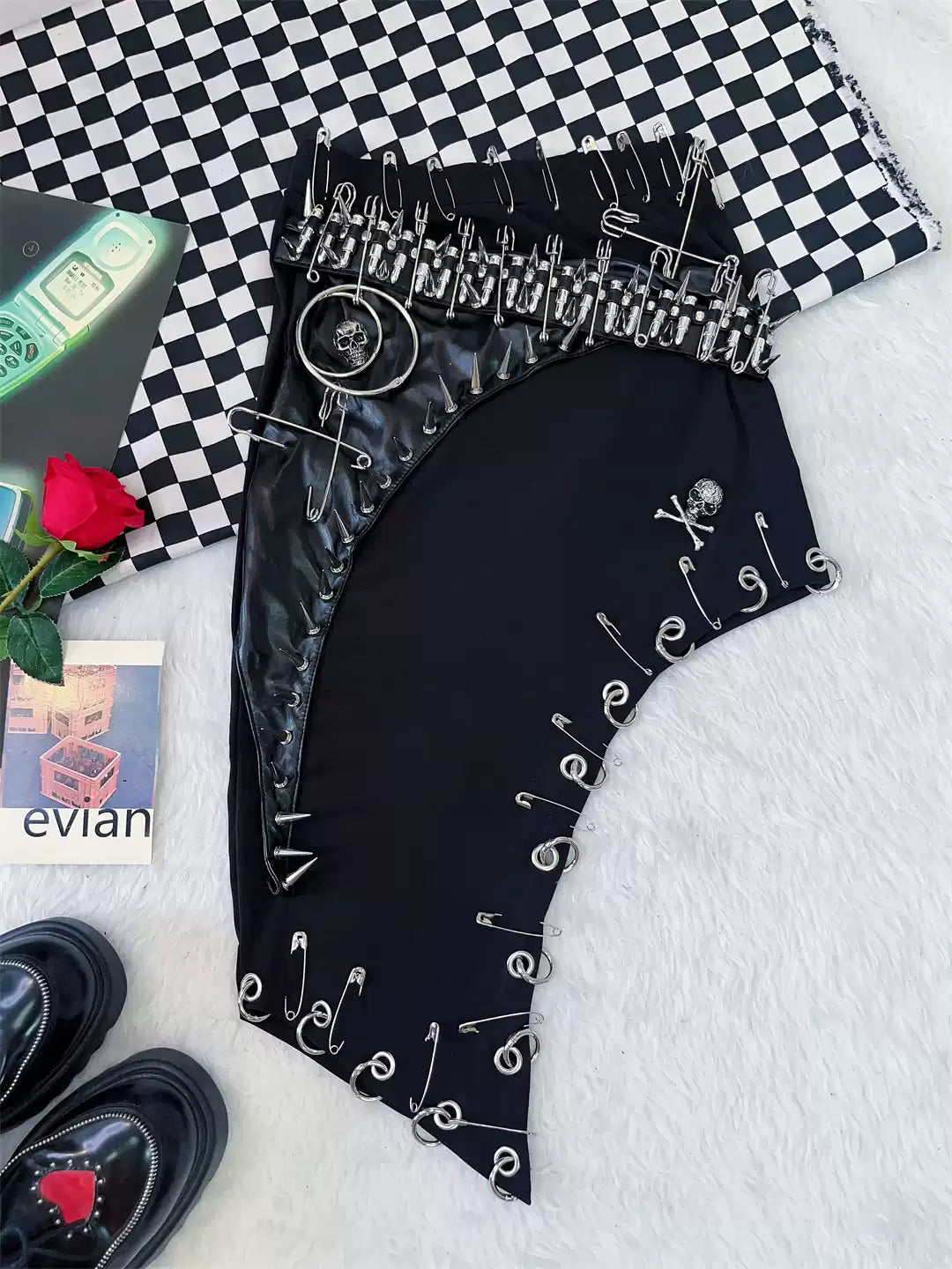 Goth Rivet Dark Irregular Short Skirt