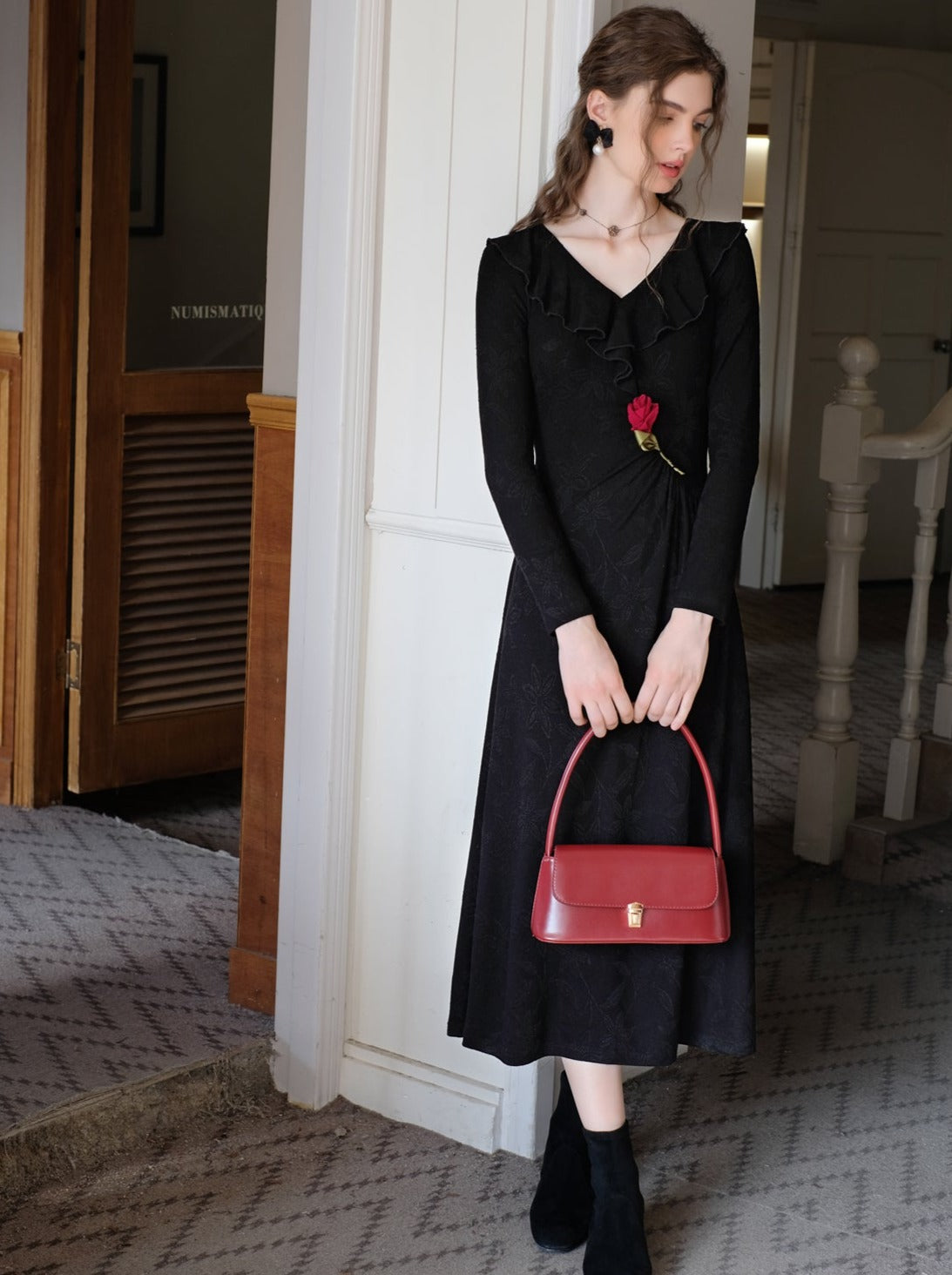 Rose Dress Chic Long Retro Dark Night