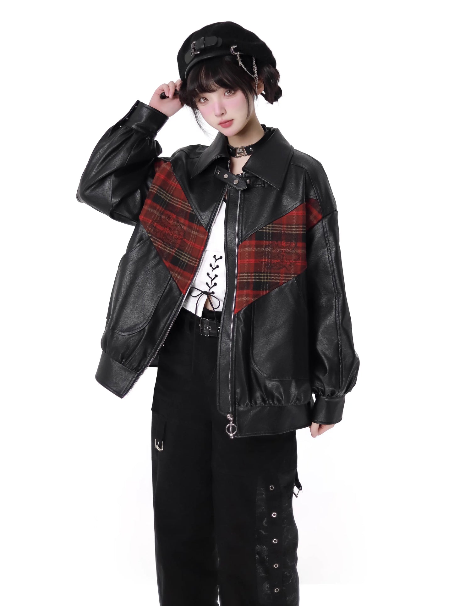 Dragon Check Plus Velvet Leather Jacket Suit