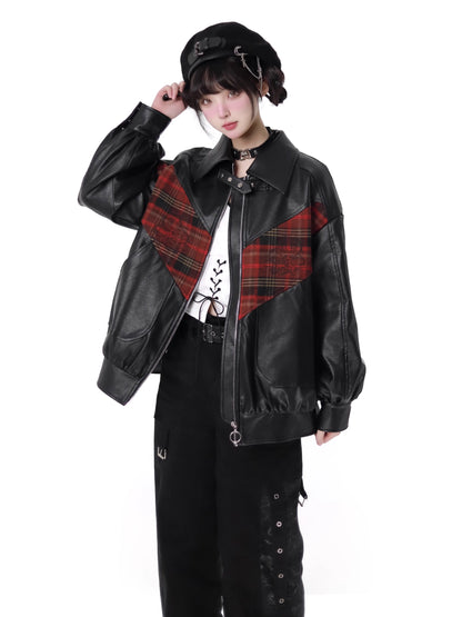 Dragon Check Plus Velvet Leather Jacket Suit