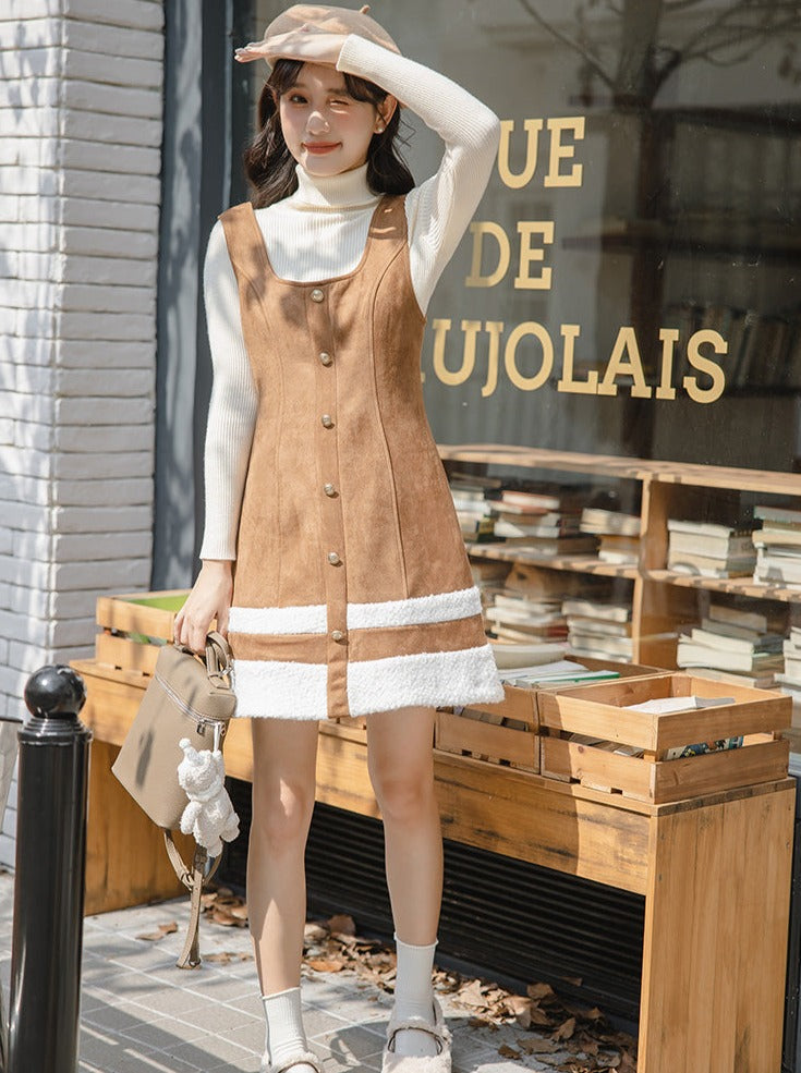 Hoch gestricktes Rockoberteil + Hosenträger-Halsboa