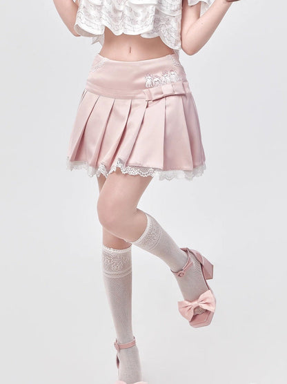 Lolita Cream Mal Cheese Spitzenfaltenrock