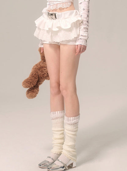 パールリボンスカート ホワイトフレンチパンツ レースフレア ホワイトアイ