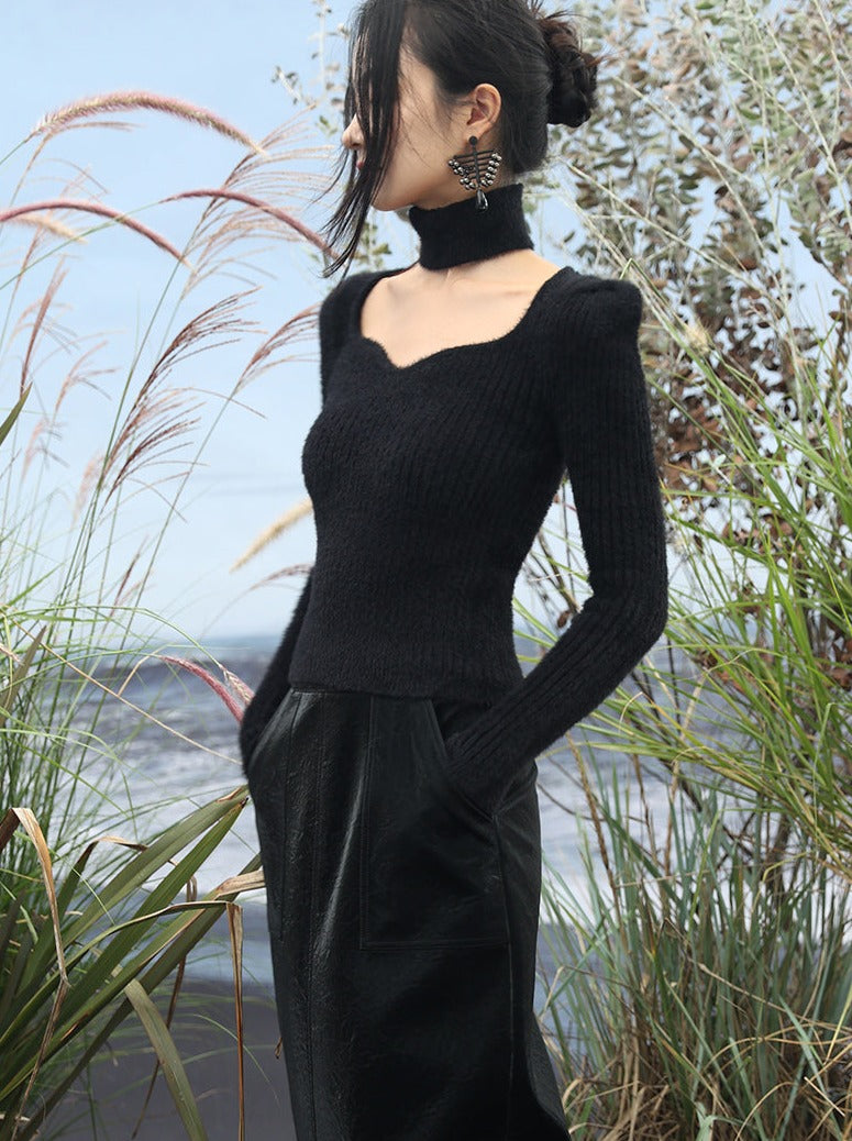 Neckholder-Pullover mit Halsband