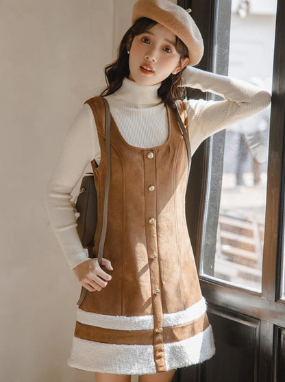 Hoch gestricktes Rockoberteil + Hosenträger-Halsboa