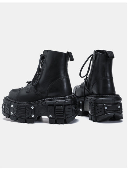 Lace-up Metal Platform Punk Boots Short Dark