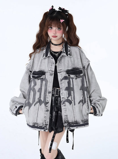 Retro American Denim Loose Street Jacke Design Bike Niche