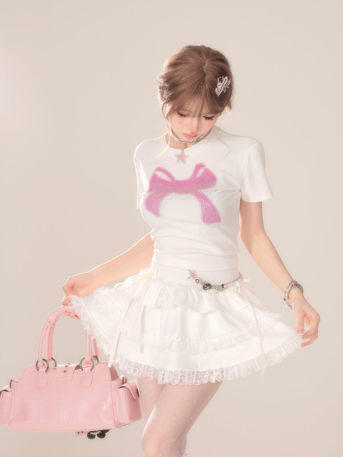 Transparentes Top Sommer Short Ribbon