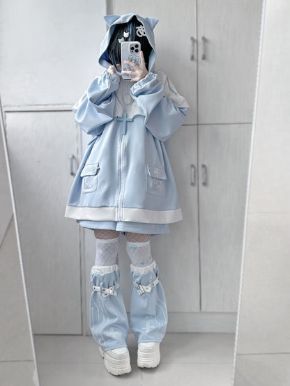 Hoodie Ear Three Piece Aqua Neighborhood Cat Loose Angel Set