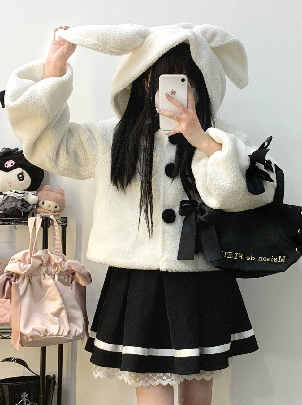 Rabbit ear hoody lace Apribon Plash Bore Court