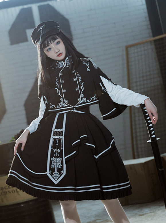 アーミーアップロースカートブルンブルケープダークミリタリーバトルジャケットユニフォームセット