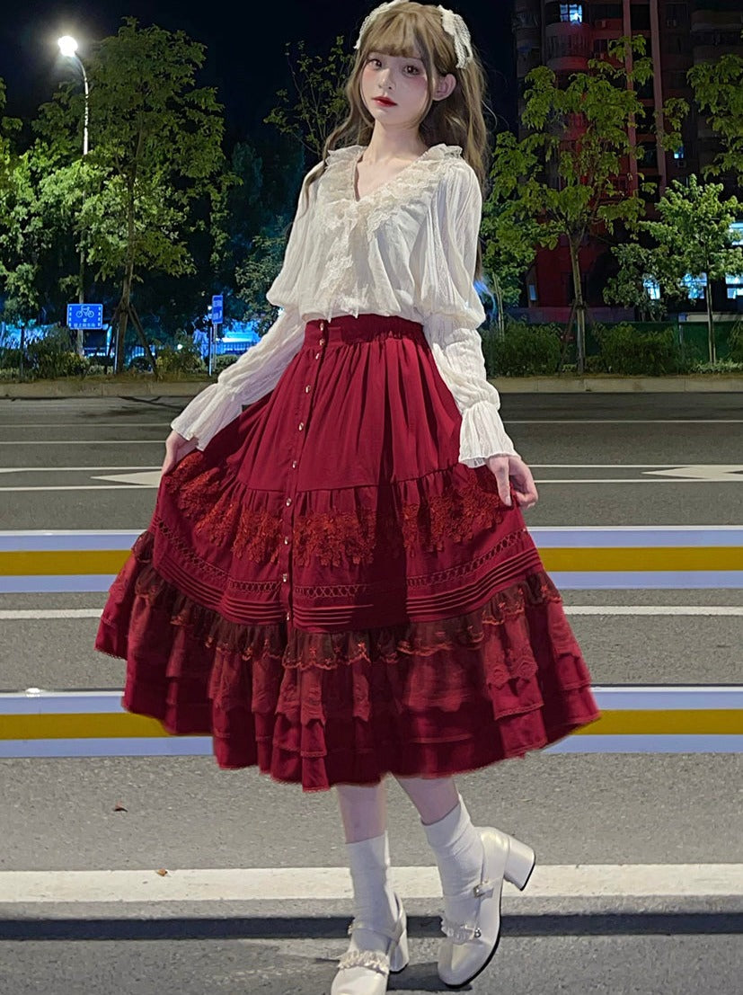 バラコットンレースのサプライズロングスカート