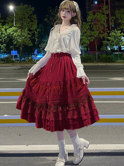 バラコットンレースのサプライズロングスカート