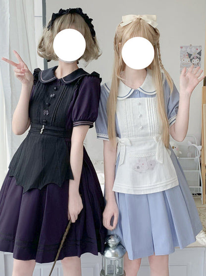 カラー ホワイト ブラック ロリータ ソリッド エプロン