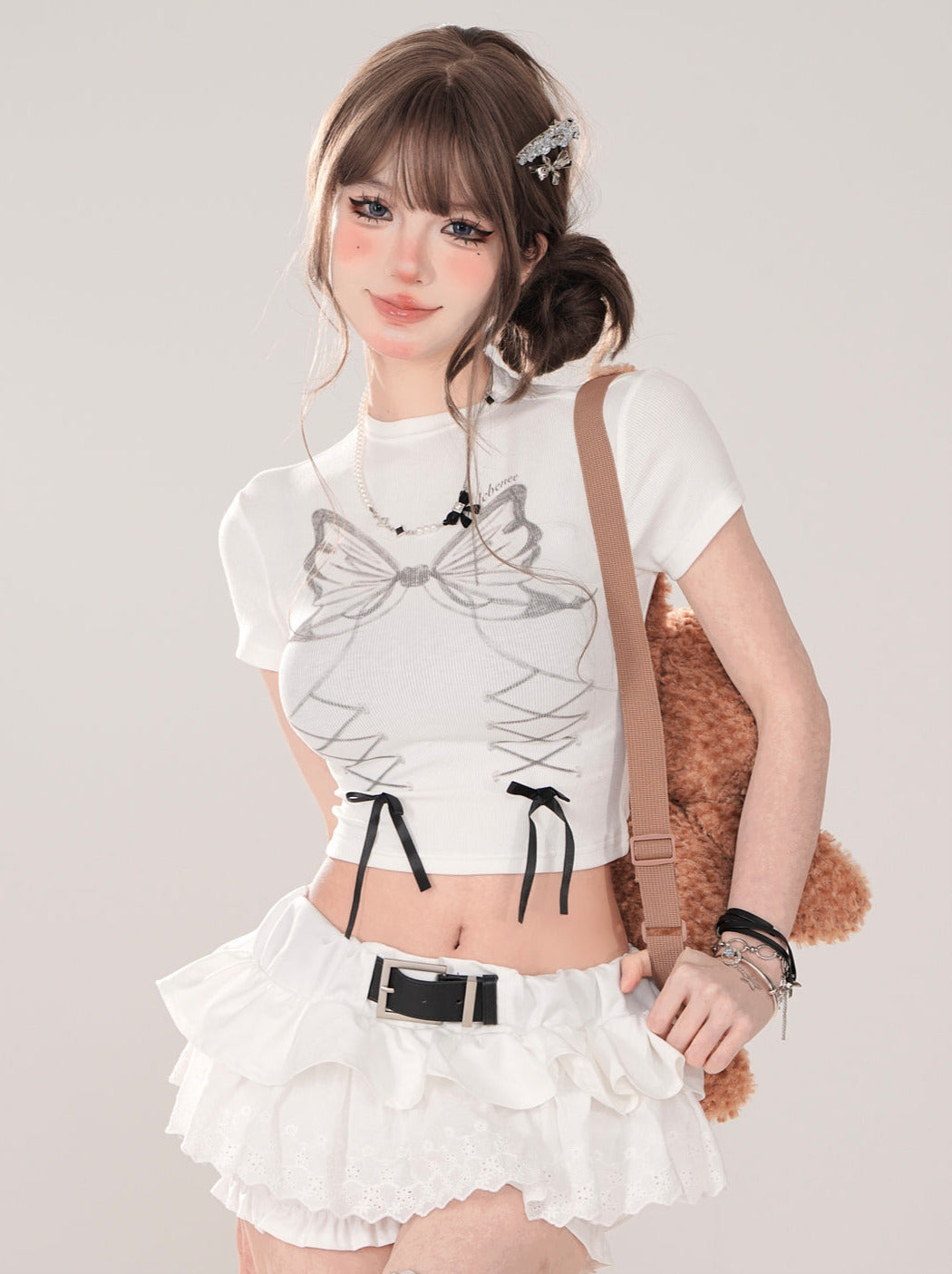 デザインTシャツ ショート スリム リボン