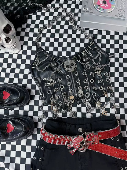 Y2K Steampunk Gothic Lolita Punk Skull Top