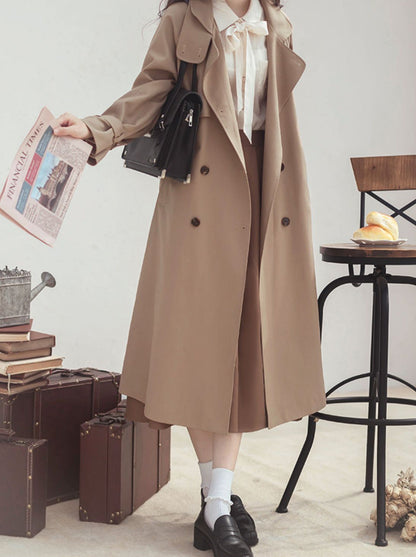 トレンチコート レトロスタイル ブリティッシュカーキ エレガント